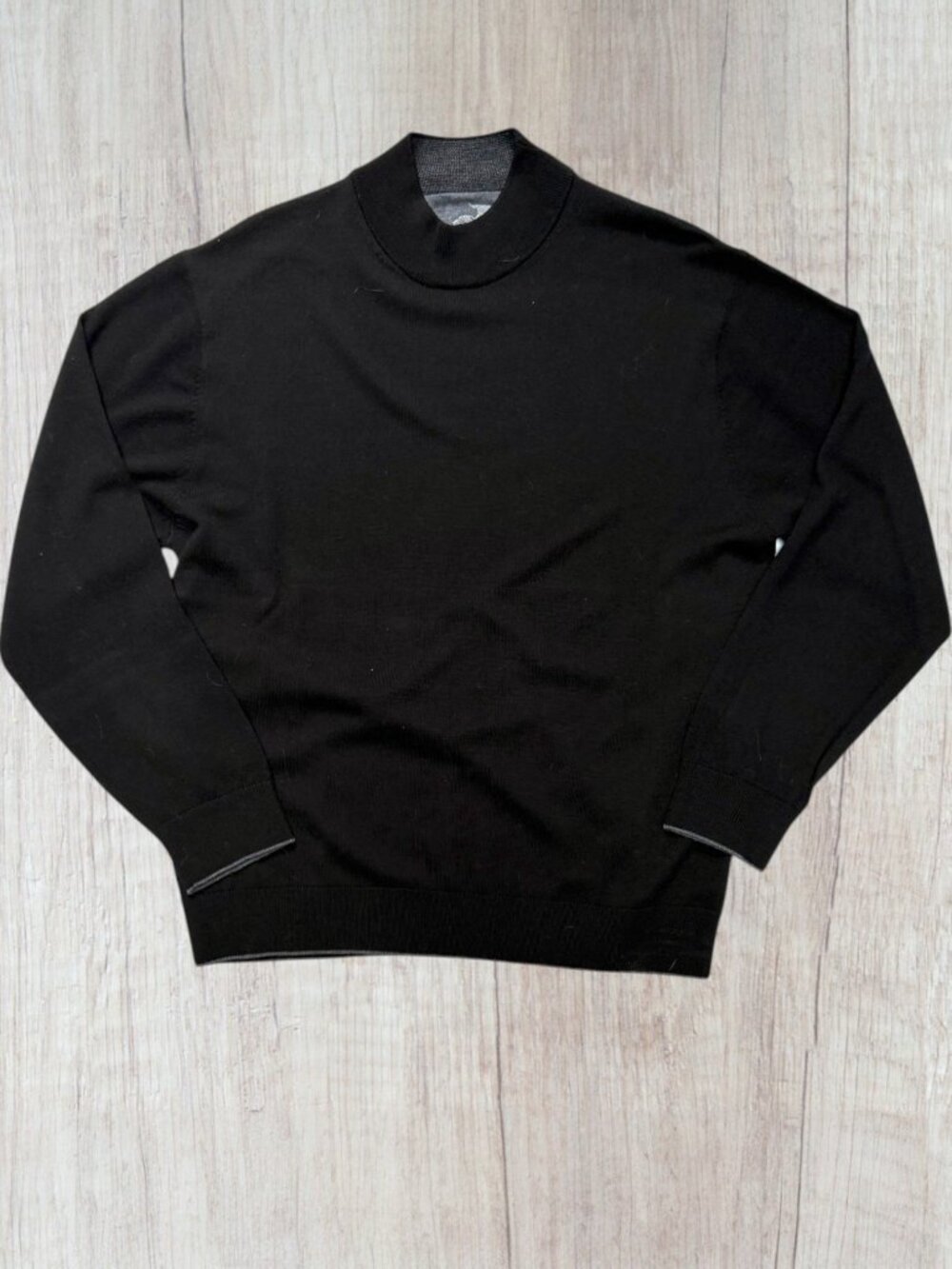 Raffi Mens Extra Fine Merino Wool Mock Neck Sweater XL Black Fine Gauge Knit